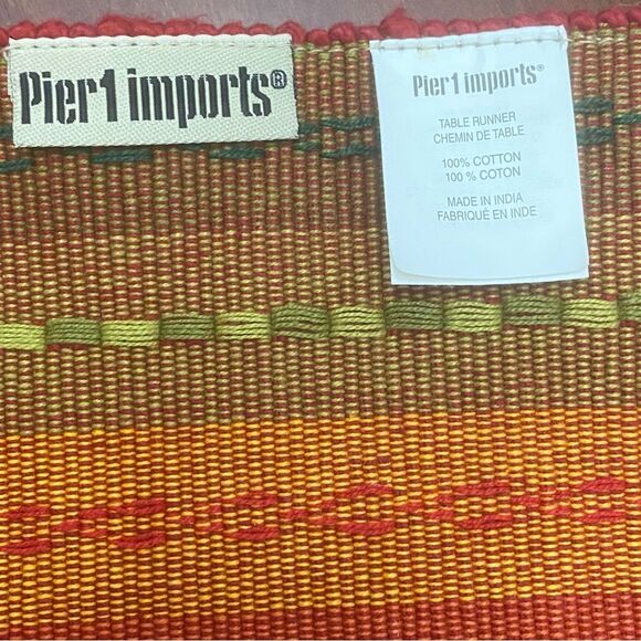Pier 1 Imports Textured Boho Multi Color Stripe Fringe Table Runner 100% Cotton - Picture 4 of 5